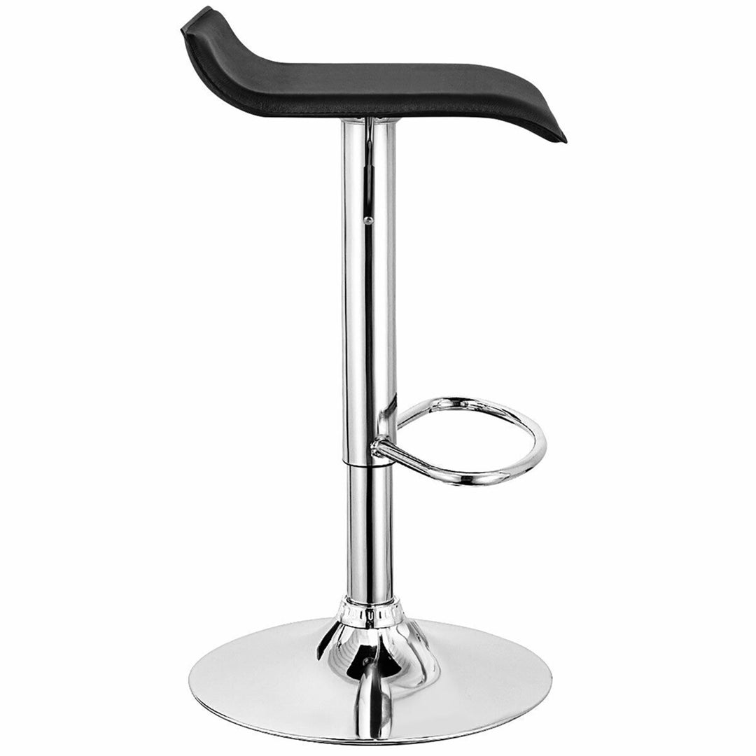 Set of 2 Swivel Bar Stool PU Leather Adjustable Kitchen Counter Bar Chairs Black Low Back Image 10