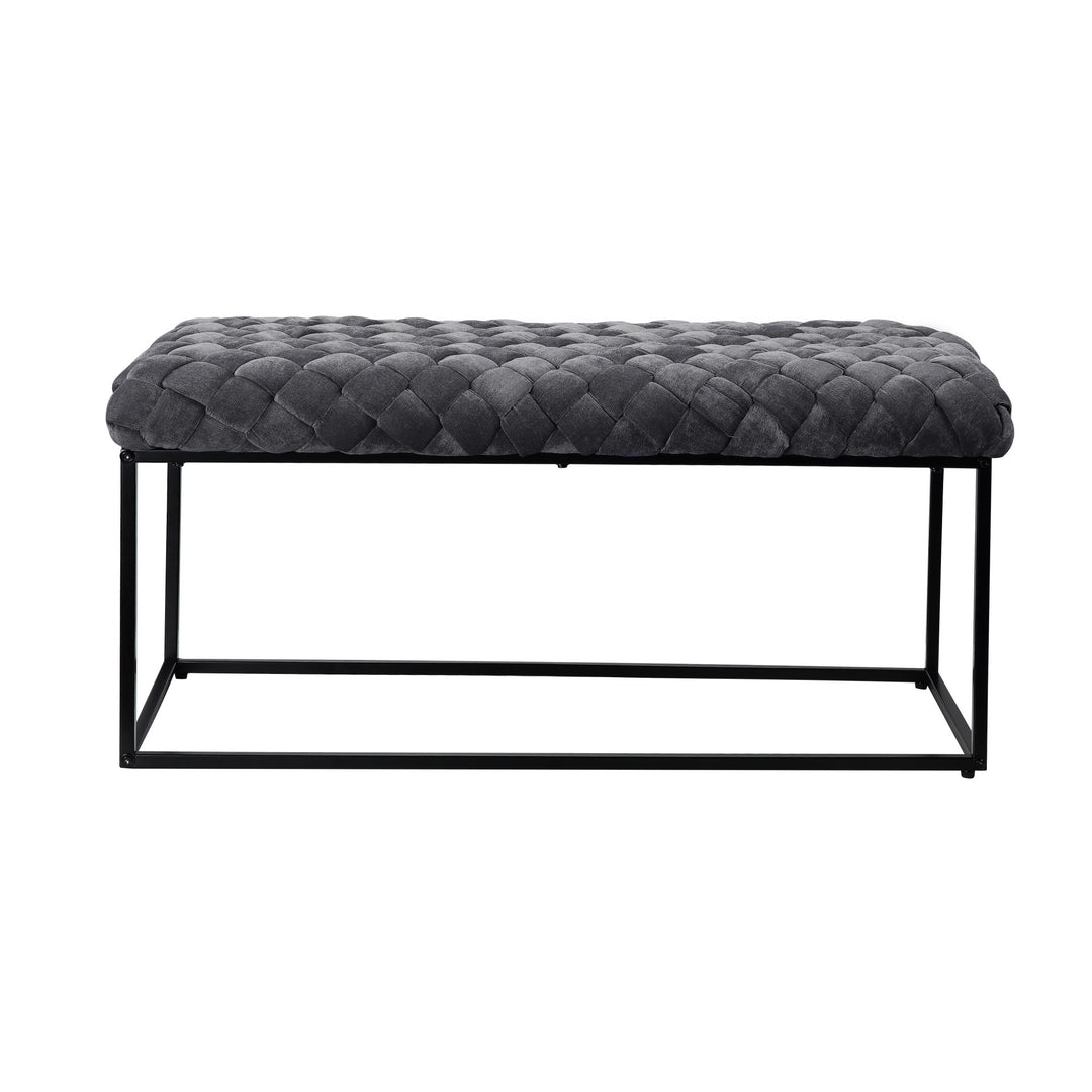 Loft Lyfe Upholstered Velvet Bench Hand Woven Modern 39.4in Living Room Bedroom Image 3