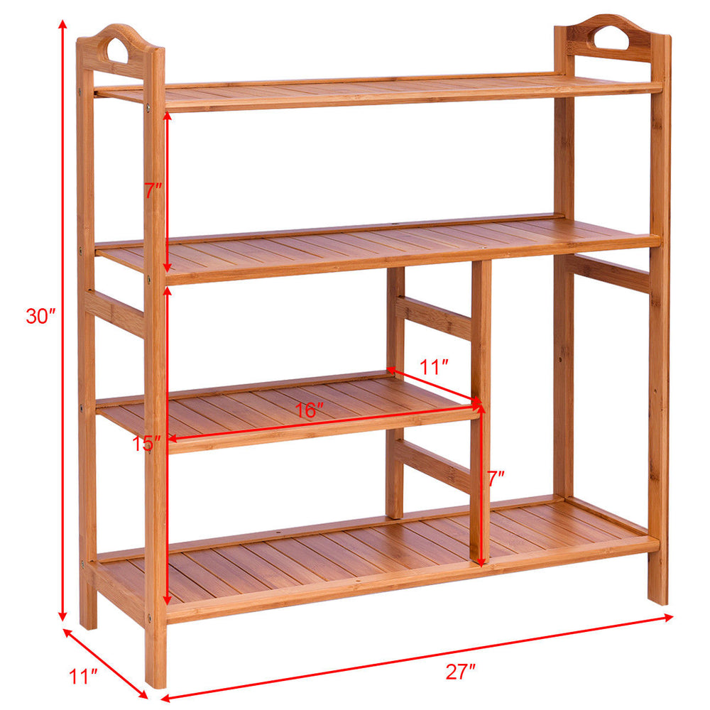 4 Tier Multifunction Bamboo Shoe Rack Boot Tower Shelf Storage Organizer Stand Image 2