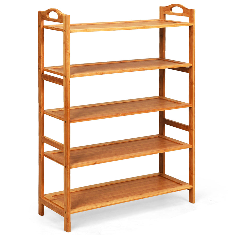 5-Tier Bamboo Shoe Rack FreeStanding Shoe Shelf Entryway Shoe Storage Organizer Image 1