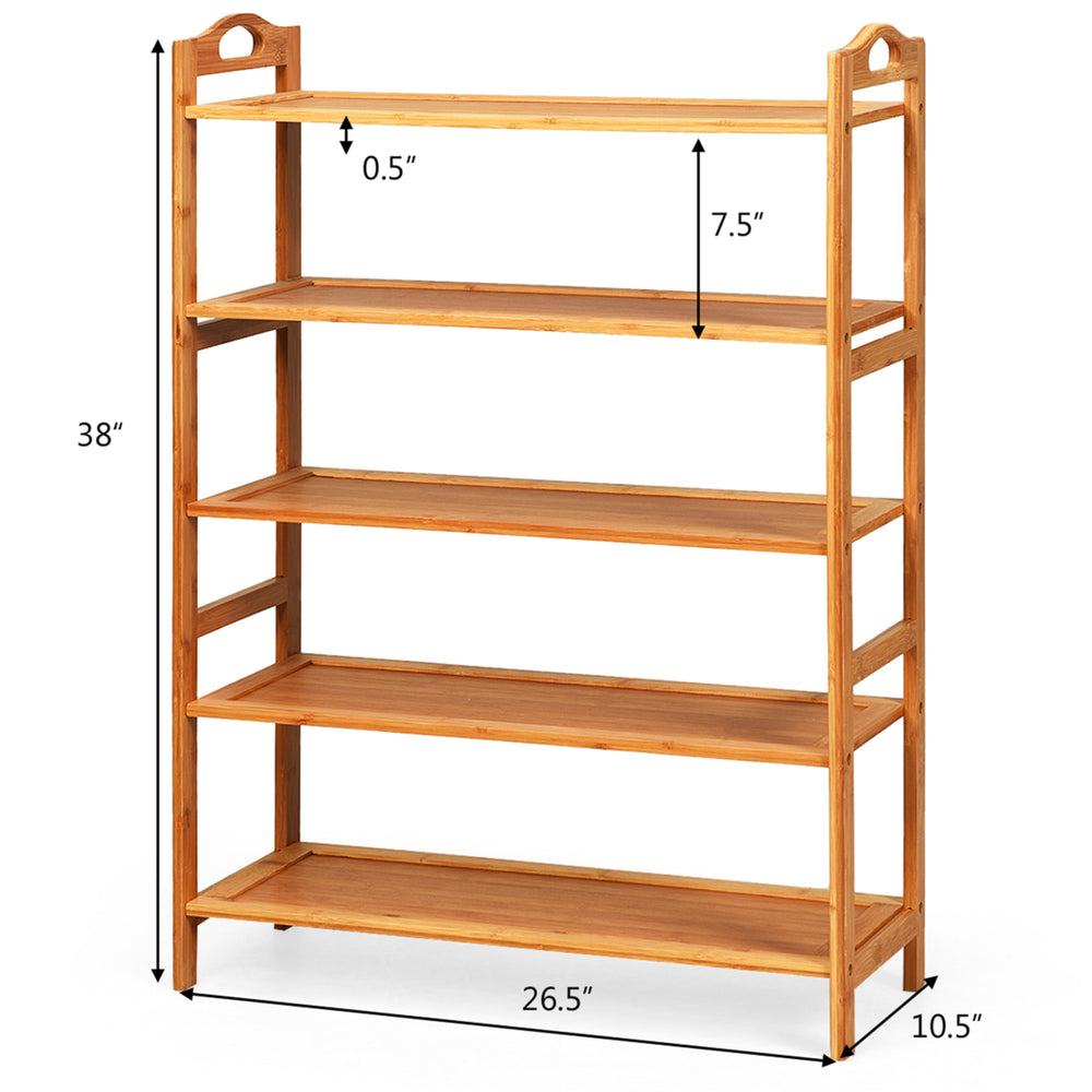 5-Tier Bamboo Shoe Rack FreeStanding Shoe Shelf Entryway Shoe Storage Organizer Image 2