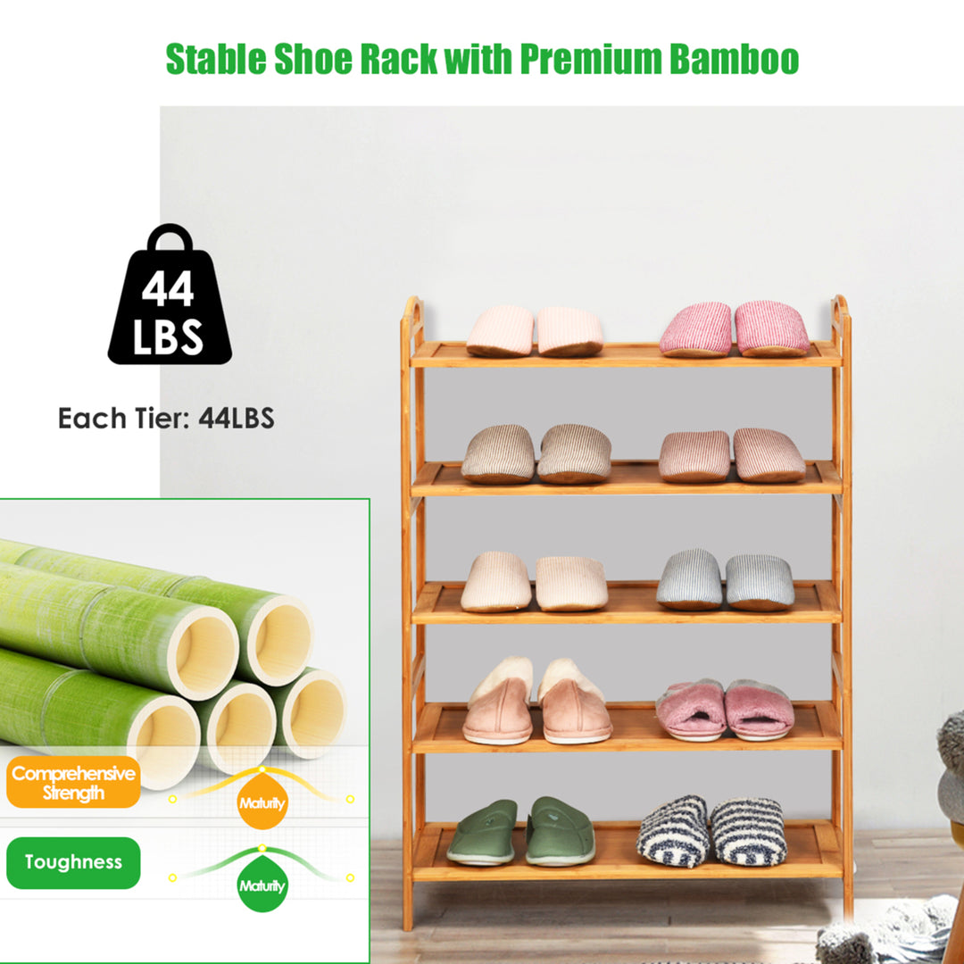 5-Tier Bamboo Shoe Rack FreeStanding Shoe Shelf Entryway Shoe Storage Organizer Image 8