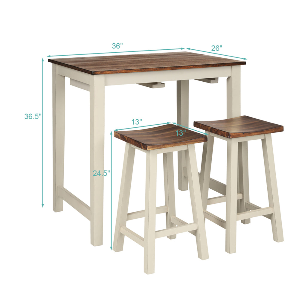 3-Piece Bar Table Set Counter Pub Tableand 2 Saddle Bar Stools w/ Hanging Design Image 2