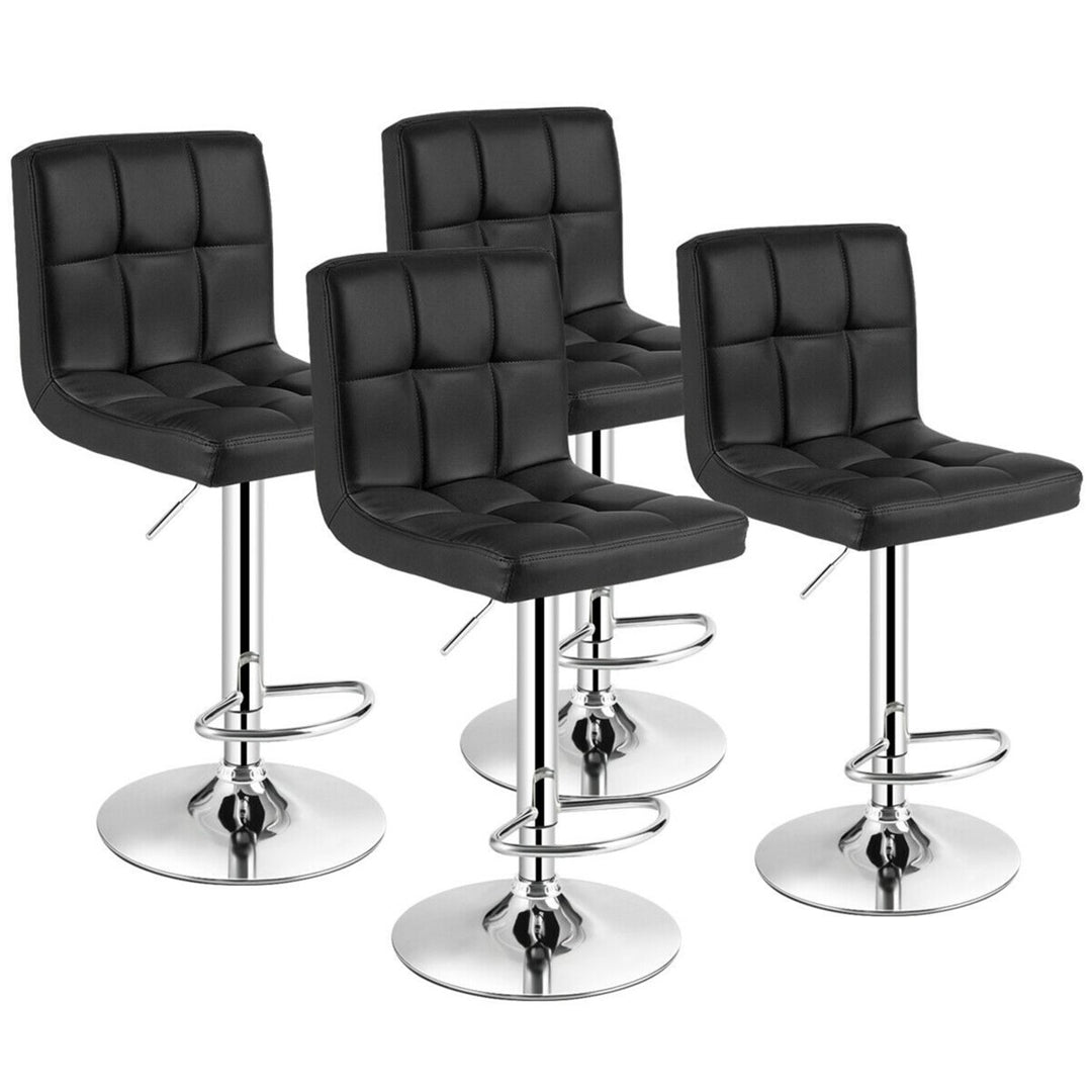 Set of 4 PU Leather Bar Stool Swivel Bar Chair w/ Adjustable Height Black Image 1