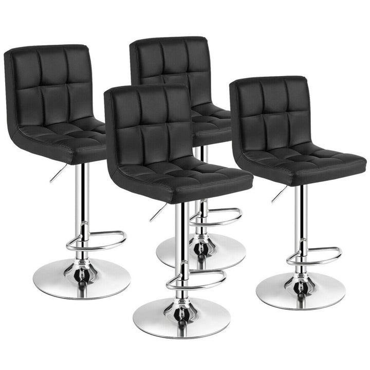 Set of 4 PU Leather Bar Stool Swivel Bar Chair w/ Adjustable Height Black Image 1