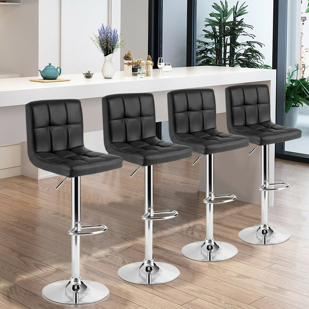 Set of 4 PU Leather Bar Stool Swivel Bar Chair w/ Adjustable Height Black Image 3