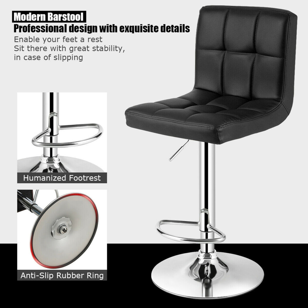 Set of 4 PU Leather Bar Stool Swivel Bar Chair w/ Adjustable Height Black Image 8