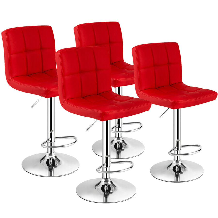 Set of 4 PU Leather Bar Stool Swivel Bar Chair w/ Adjustable Height Red Image 1