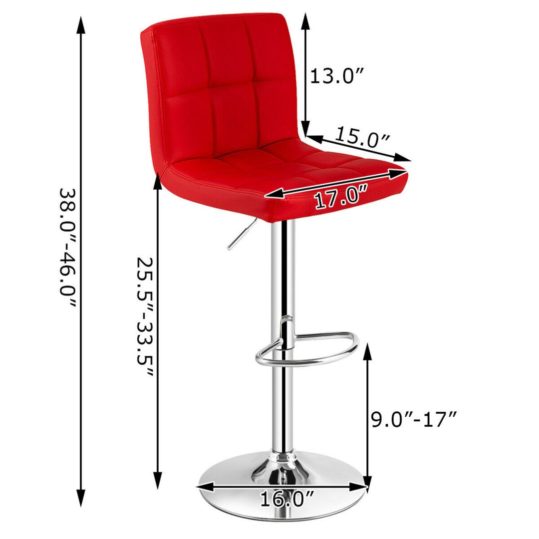 Set of 4 PU Leather Bar Stool Swivel Bar Chair w/ Adjustable Height Red Image 2