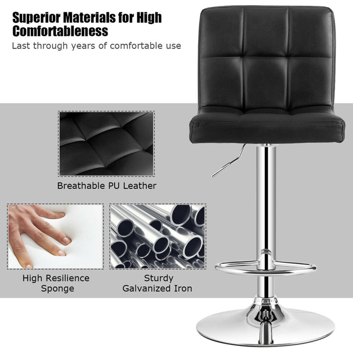 Set of 4 PU Leather Bar Stool Swivel Bar Chair w/ Adjustable Height Black Image 9