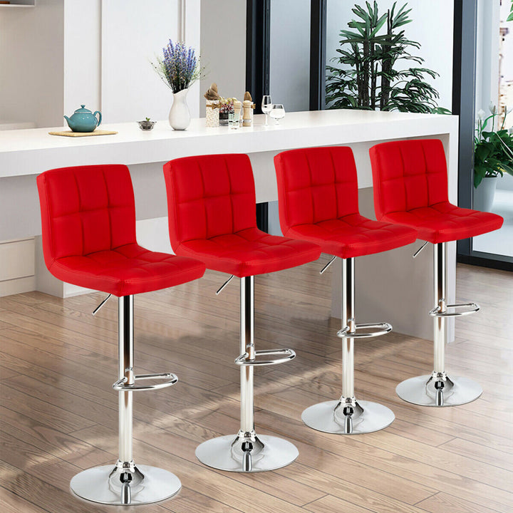 Set of 4 PU Leather Bar Stool Swivel Bar Chair w/ Adjustable Height Red Image 3