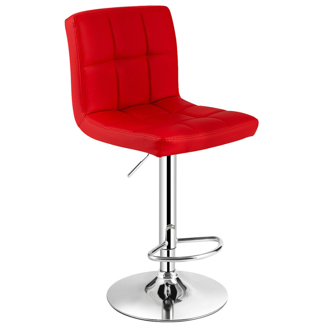 Set of 4 PU Leather Bar Stool Swivel Bar Chair w/ Adjustable Height Red Image 5