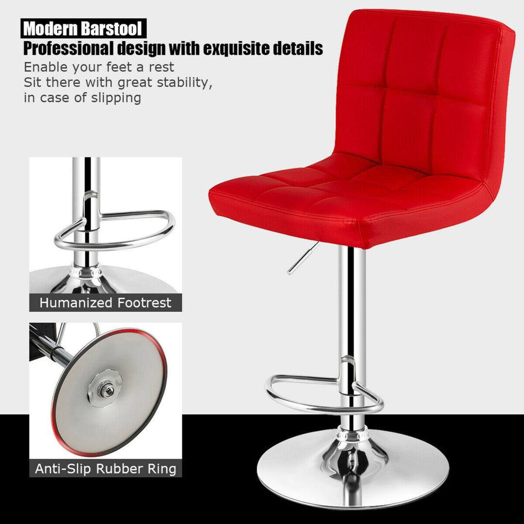 Set of 4 PU Leather Bar Stool Swivel Bar Chair w/ Adjustable Height Red Image 8