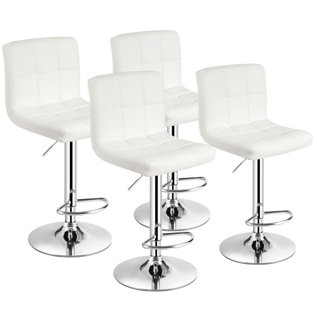 Set of 4 PU Leather Bar Stool Swivel Bar Chair w/ Adjustable Height White Image 1