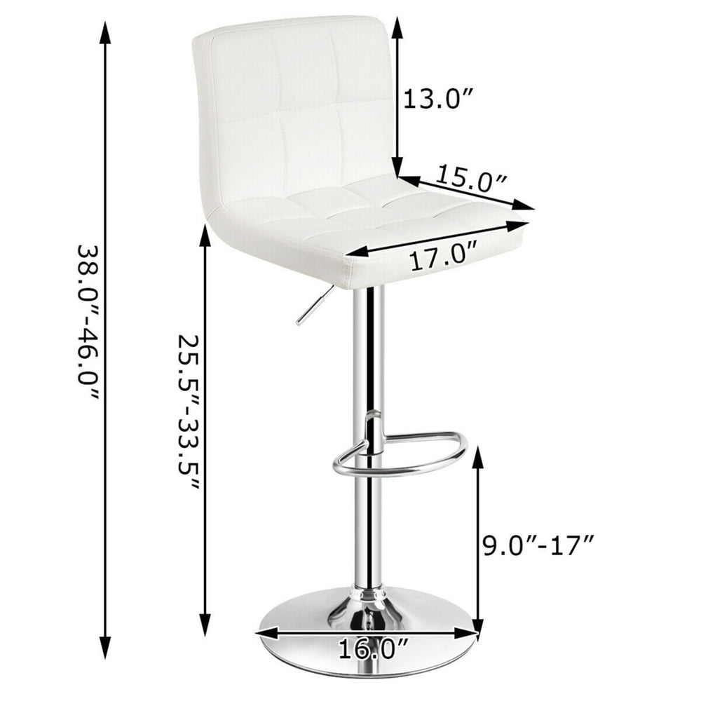 Set of 4 PU Leather Bar Stool Swivel Bar Chair w/ Adjustable Height White Image 2