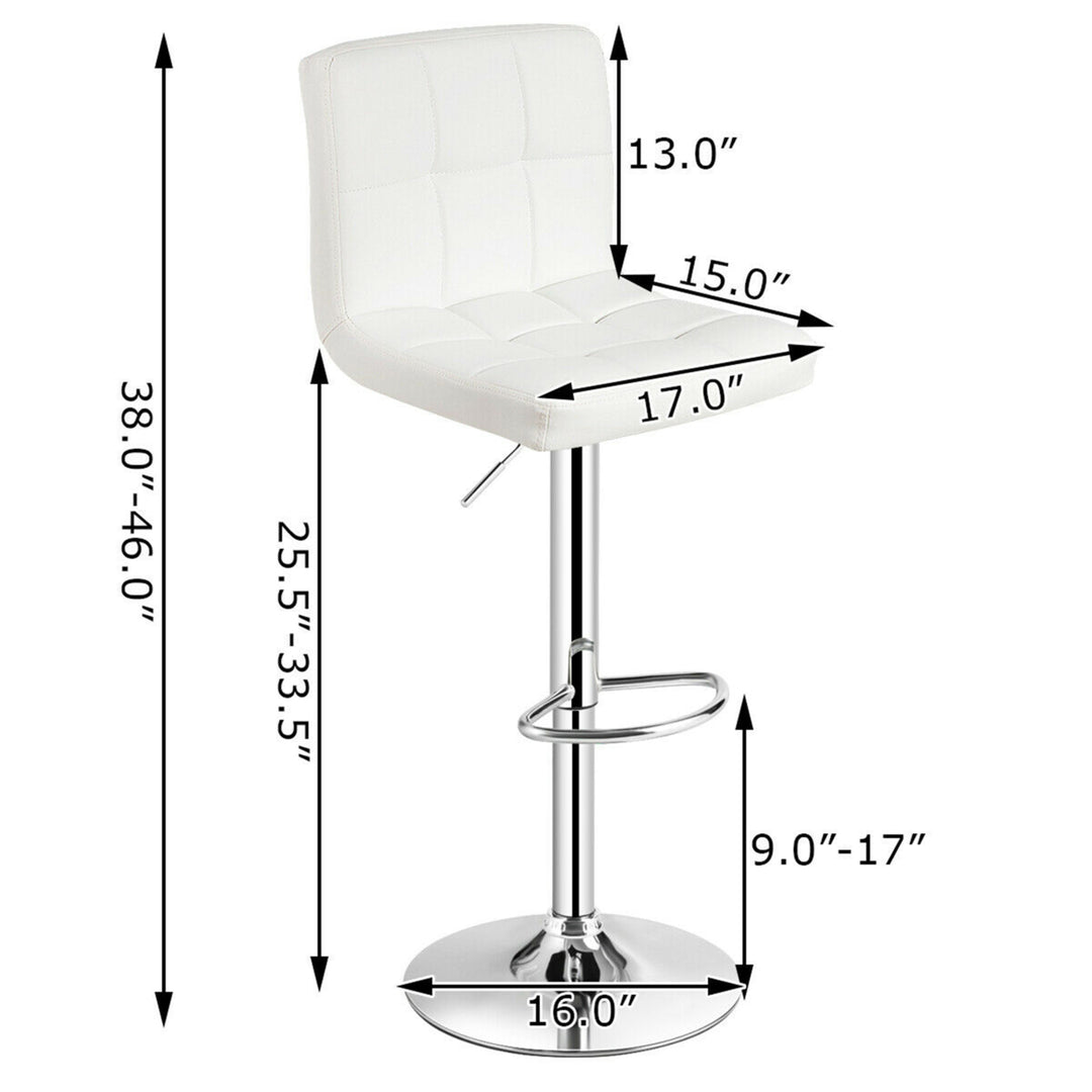 Set of 4 PU Leather Bar Stool Swivel Bar Chair w/ Adjustable Height White Image 2