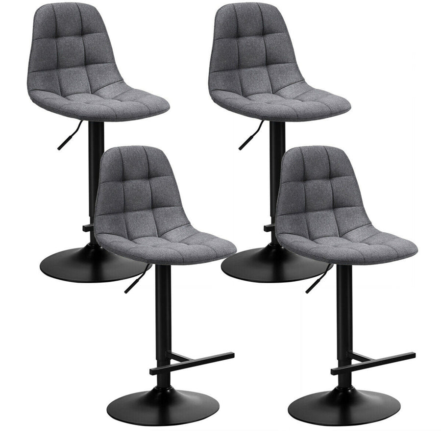 Set of 4 Adjustable Bar Stools Swivel Counter Height Linen Chairs with Back Gray Image 1