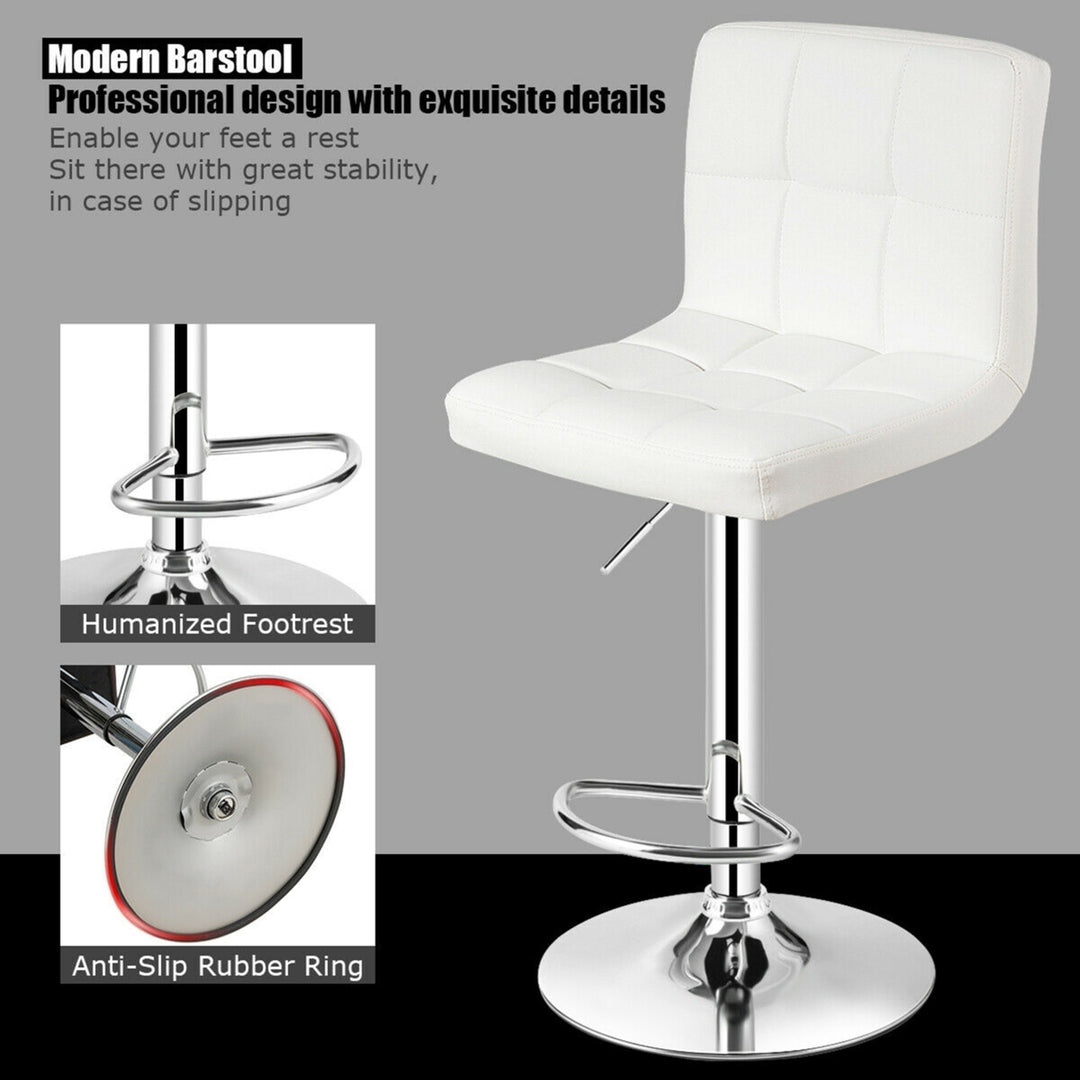 Set of 4 PU Leather Bar Stool Swivel Bar Chair w/ Adjustable Height White Image 8