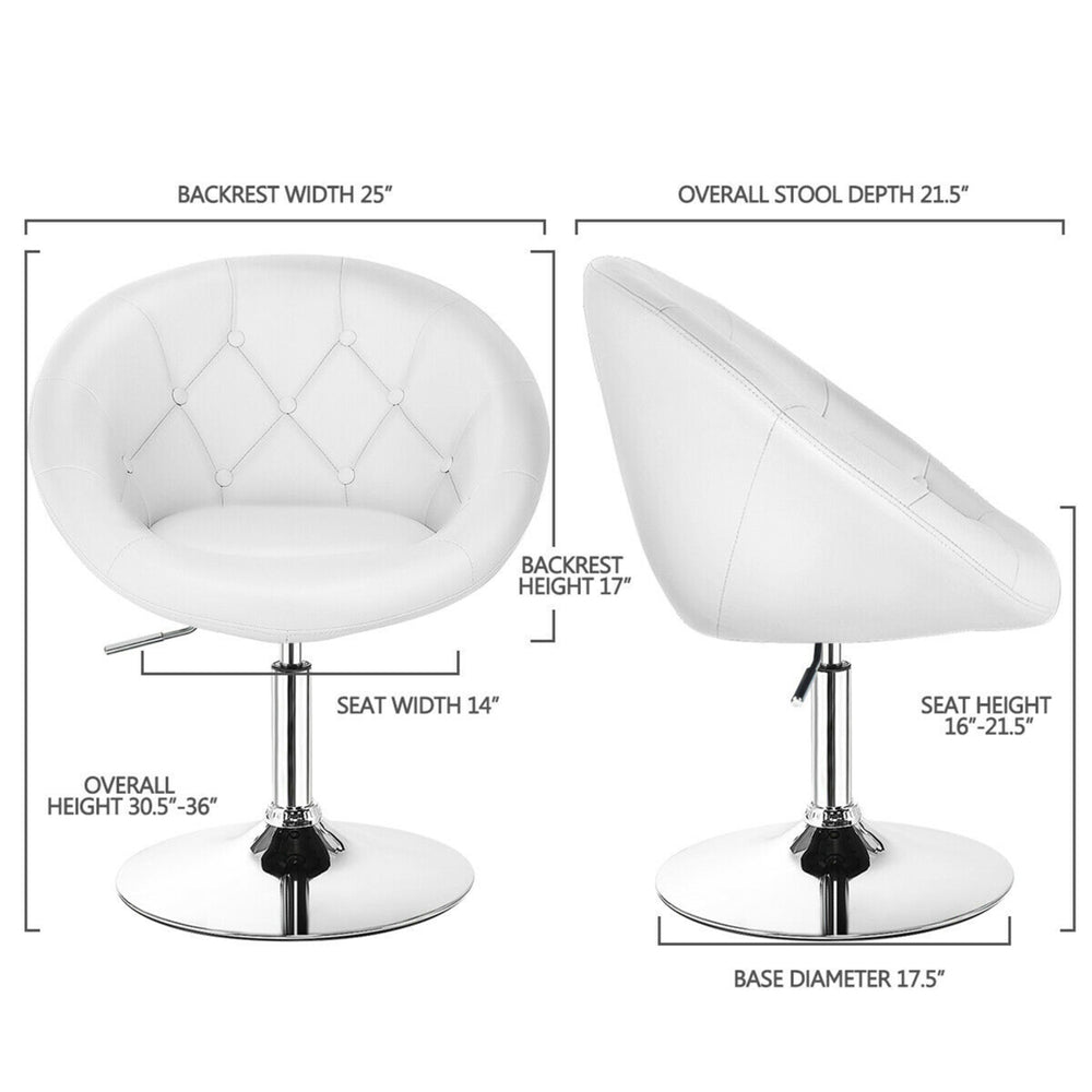 Set of 2 Swivel Bar Stools Height Adjustable Round Tufted Back Bar Chairs White Image 2