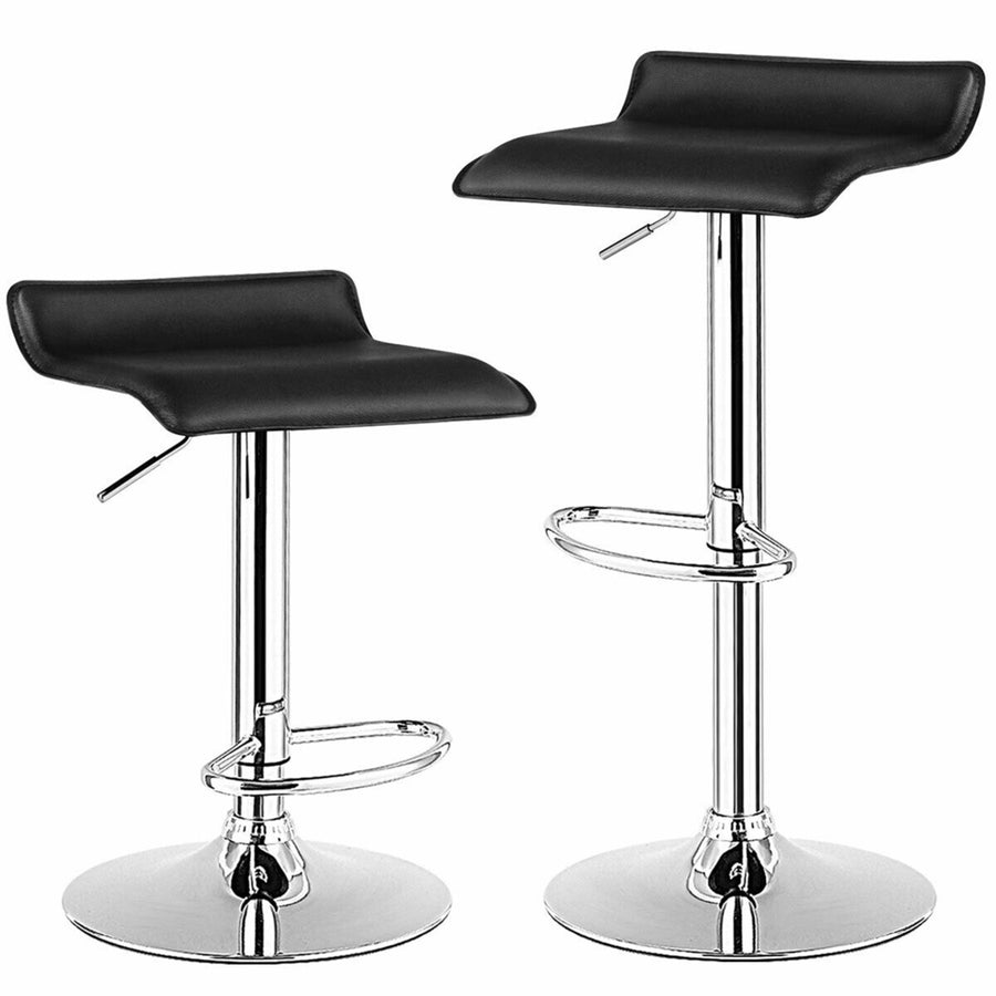 Set of 2 Swivel Bar Stool PU Leather Adjustable Kitchen Counter Bar Chairs Black Image 1