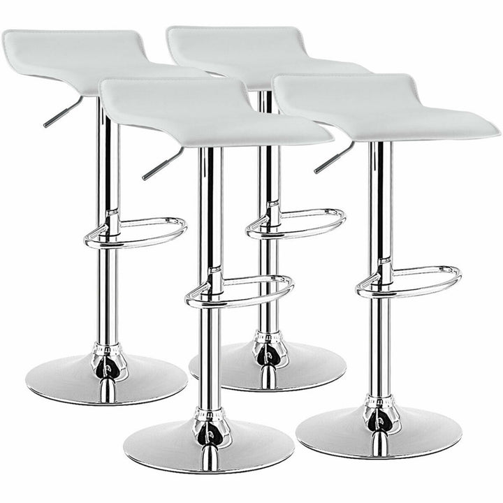 Set of 4 Swivel Bar Stool PU Leather Adjustable Kitchen Counter Bar Chair White Image 1