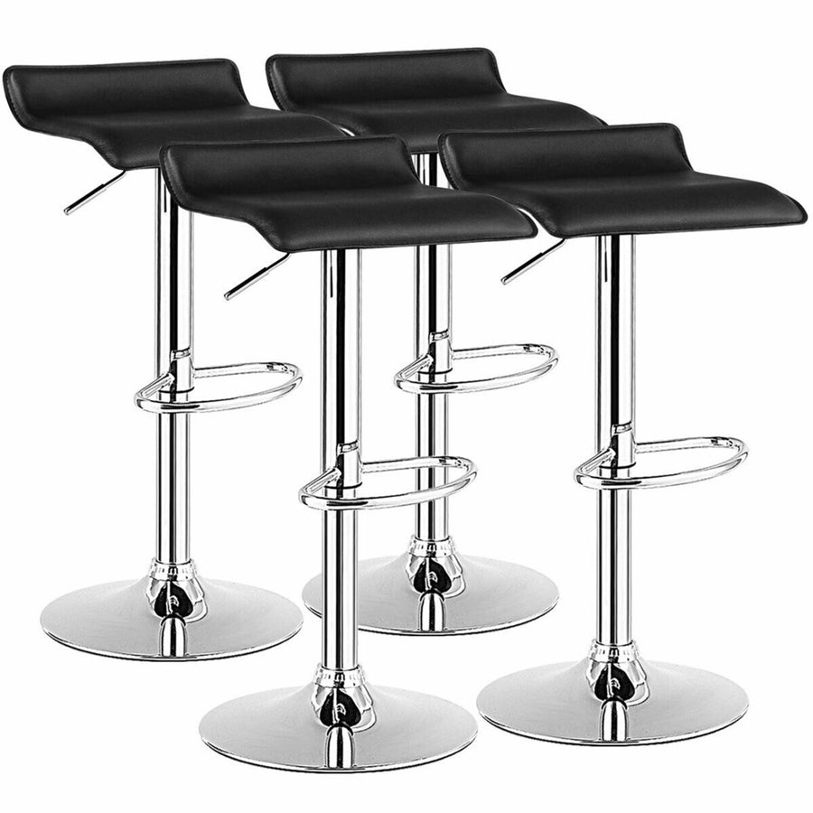 Set of 4 Swivel Bar Stool PU Leather Adjustable Kitchen Counter Bar Chairs Black Image 1