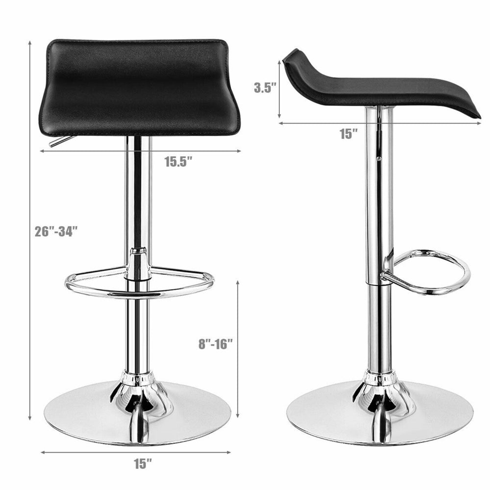 Set of 2 Swivel Bar Stool PU Leather Adjustable Kitchen Counter Bar Chairs Black Image 2