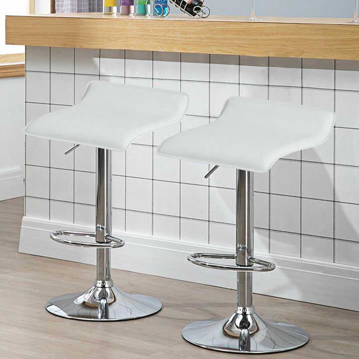 Set of 4 Swivel Bar Stool PU Leather Adjustable Kitchen Counter Bar Chair White Image 3