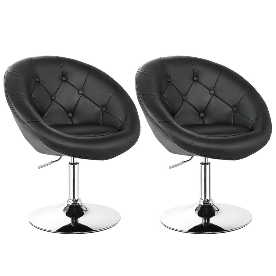 Set of 2 Swivel Bar Stools Height Adjustable Round Tufted Back Bar Chairs Black Image 1