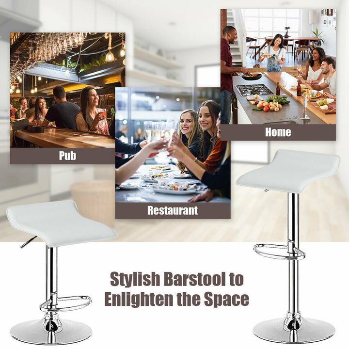 Set of 4 Swivel Bar Stool PU Leather Adjustable Kitchen Counter Bar Chair White Image 7