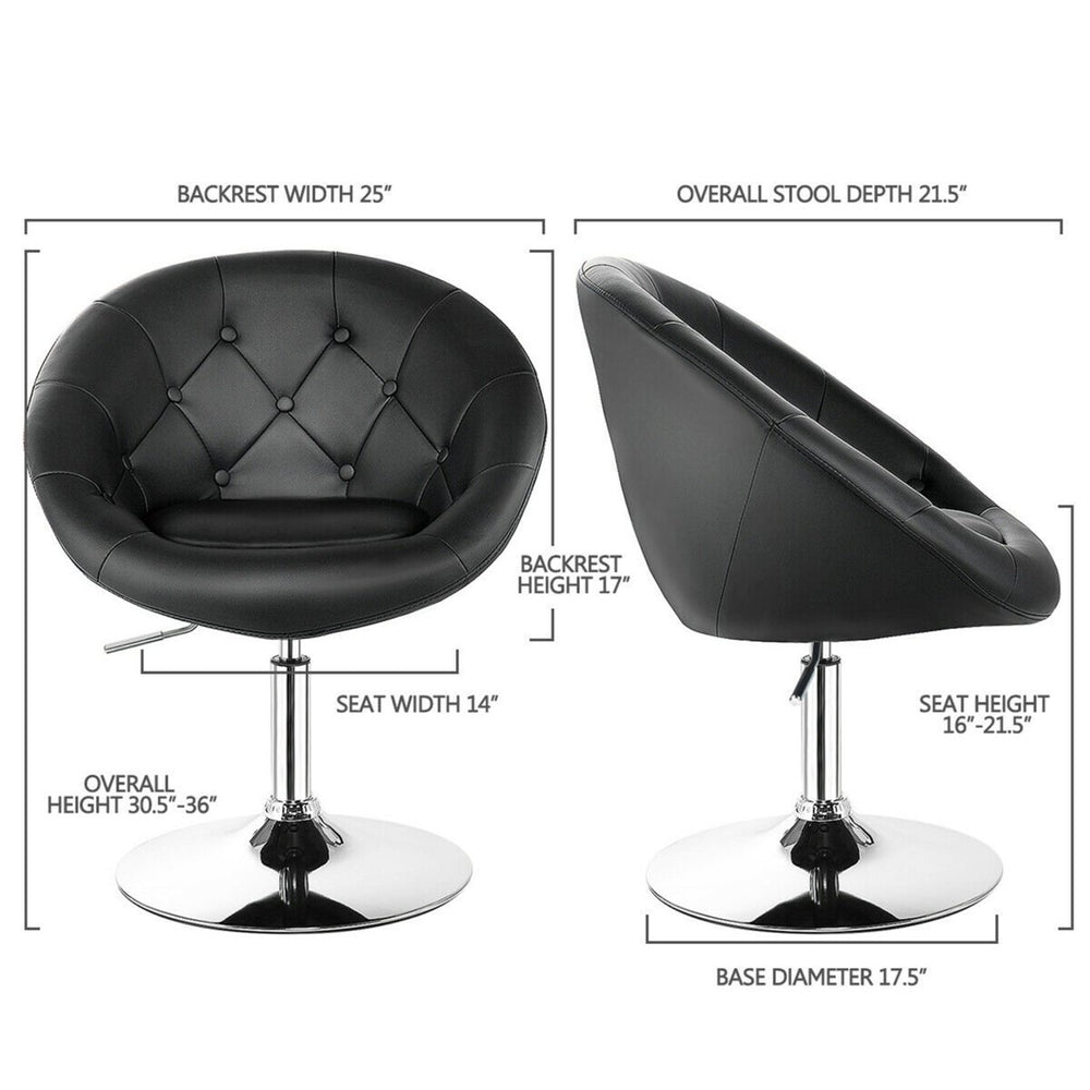 Set of 2 Swivel Bar Stools Height Adjustable Round Tufted Back Bar Chairs Black Image 2