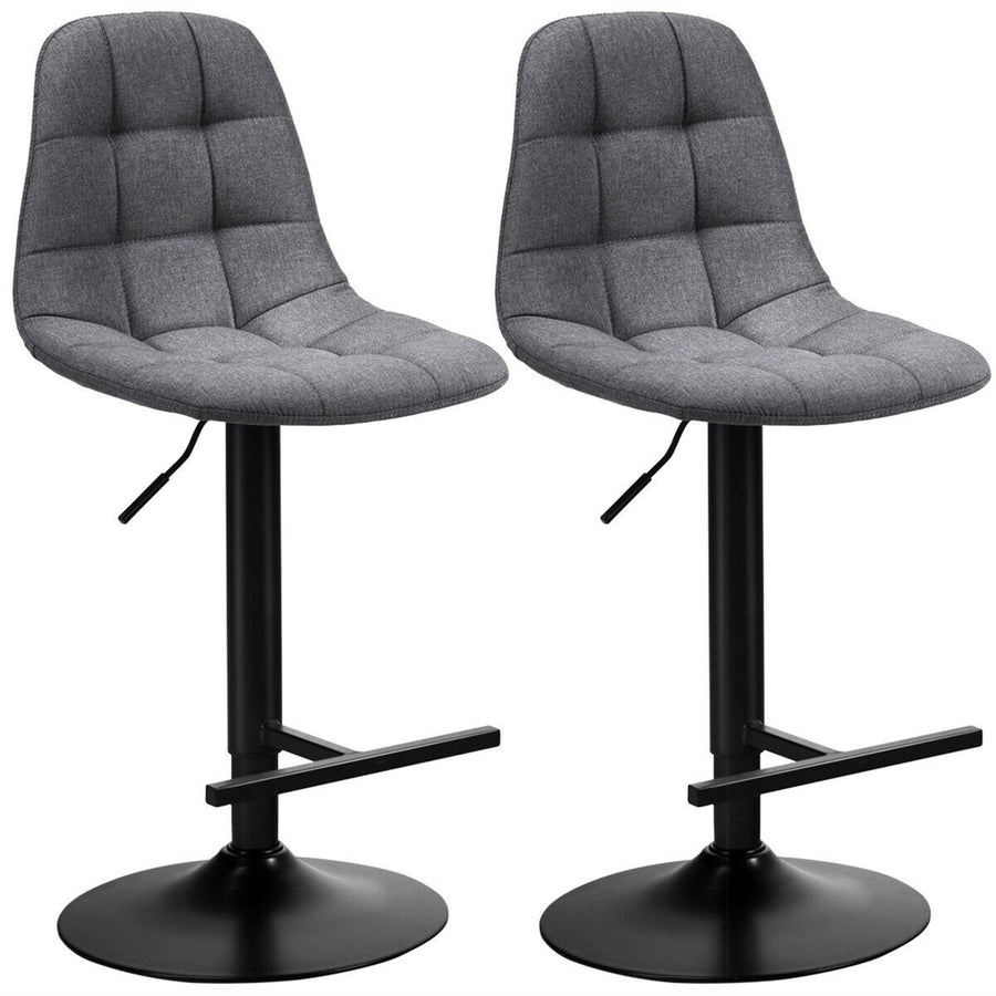 Set of 2 Adjustable Bar Stools Swivel Counter Height Linen Chairs with Back Gray Image 1