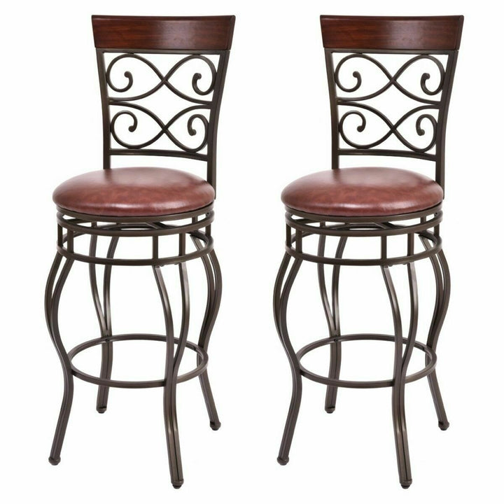 2PCS Retro Swivel Bar Stools w/ Padded Seat Home Kitchen Pub Bistro Image 1