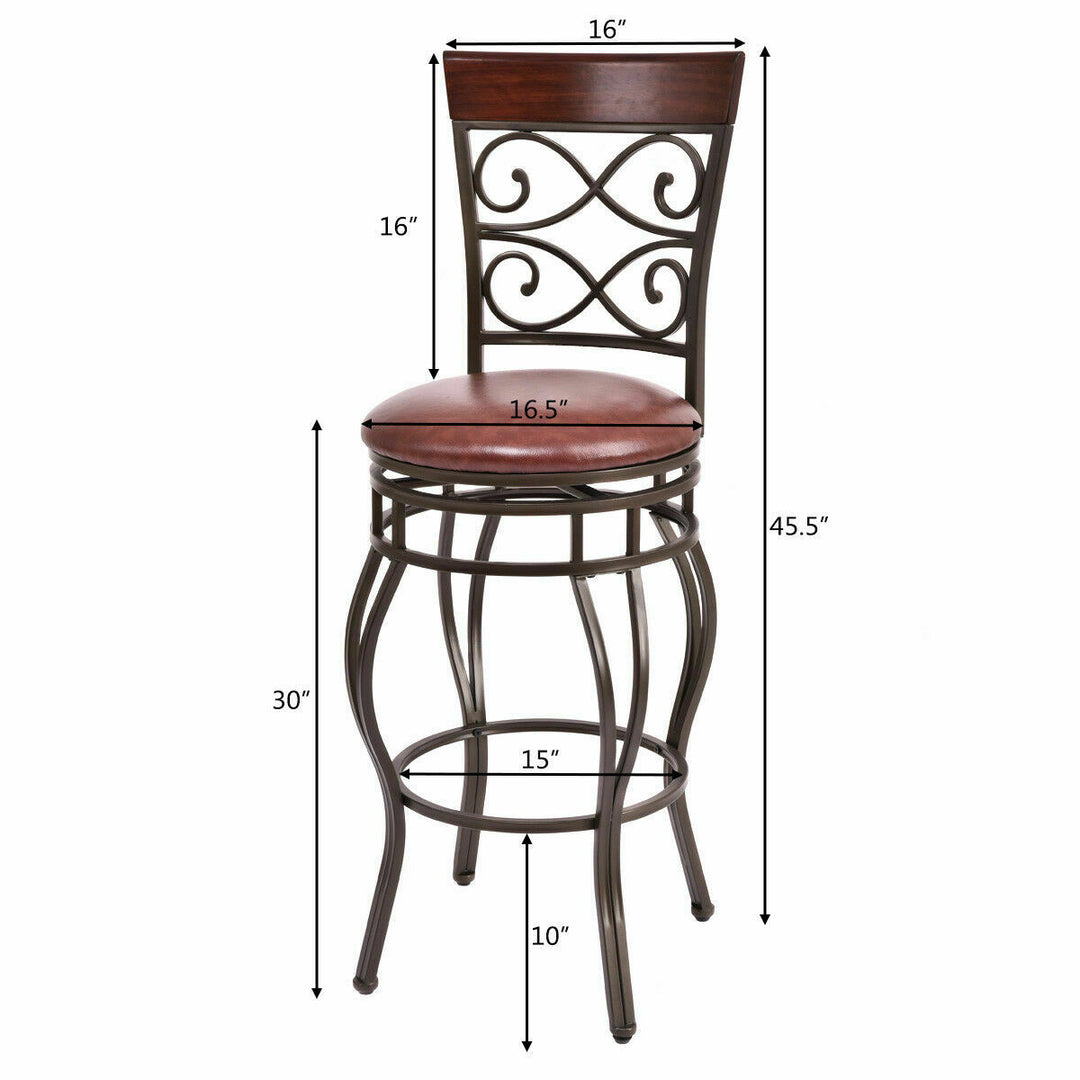 2PCS Retro Swivel Bar Stools w/ Padded Seat Home Kitchen Pub Bistro Image 2