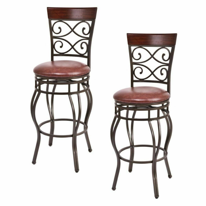 2PCS Retro Swivel Bar Stools w/ Padded Seat Home Kitchen Pub Bistro Image 4