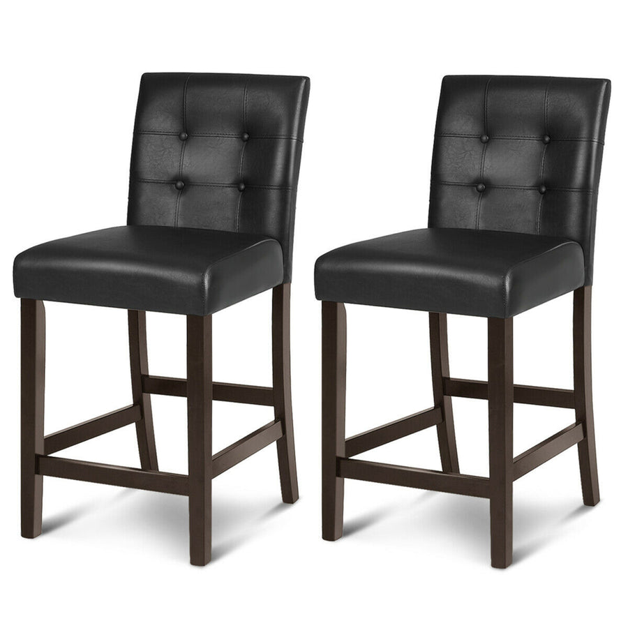 Set of 2 Bar Stools 25inch Counter Height Barstool Pub Chair Rubber Wood Black Image 1