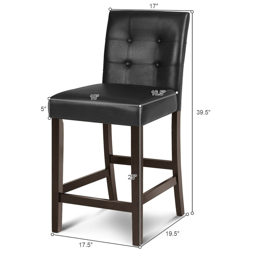 Set of 2 Bar Stools 25inch Counter Height Barstool Pub Chair Rubber Wood Black Image 2