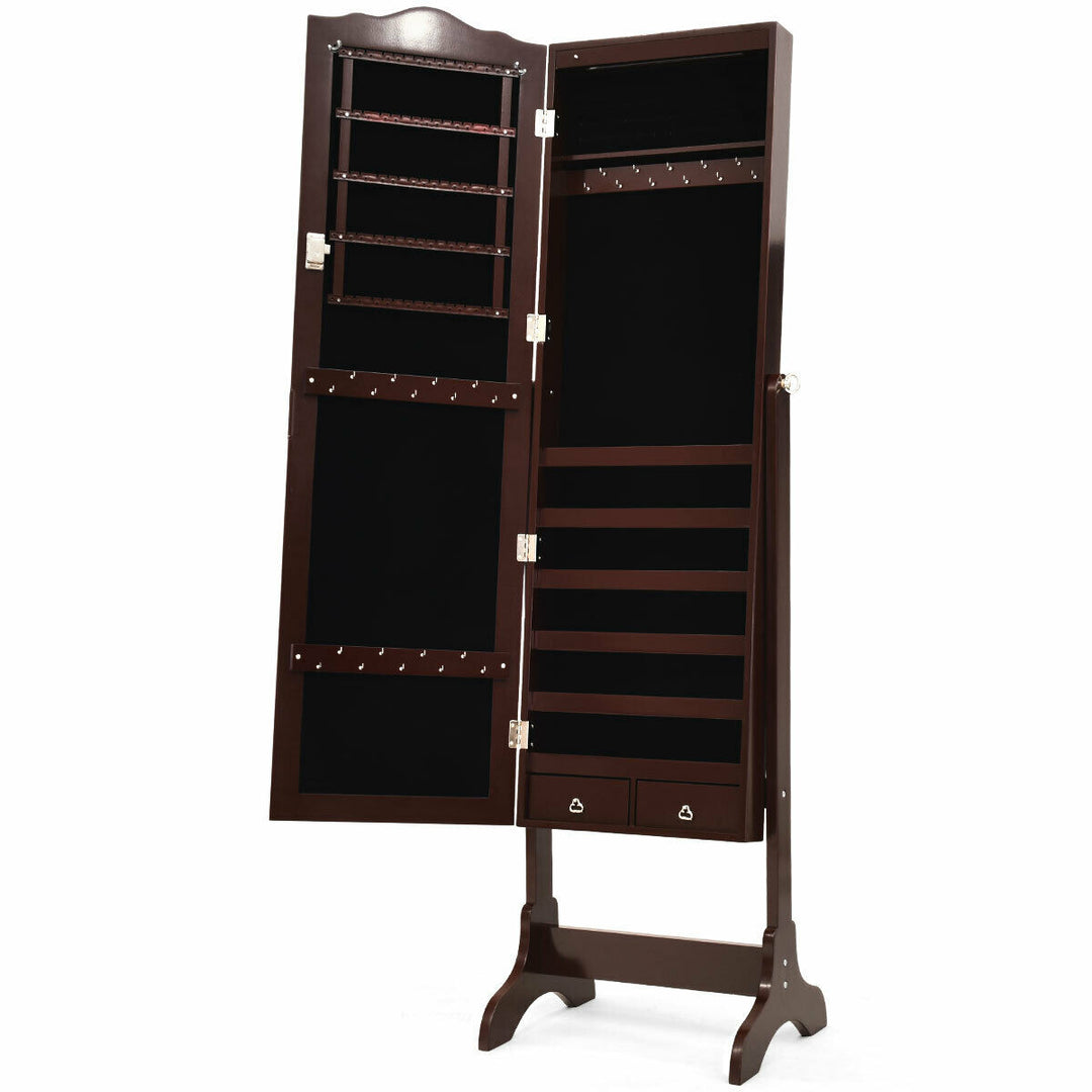 Mirrored Jewelry Cabinet Armoire Storage Organizer w/Drawer and Led Lights Brown Image 10