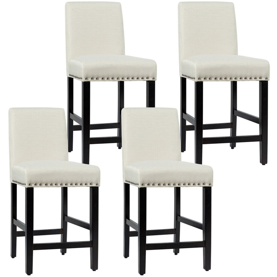 4PCS Upholstered Counter Stools Bar Stool Home Kitchen w/ Wooden Legs Beige Image 1