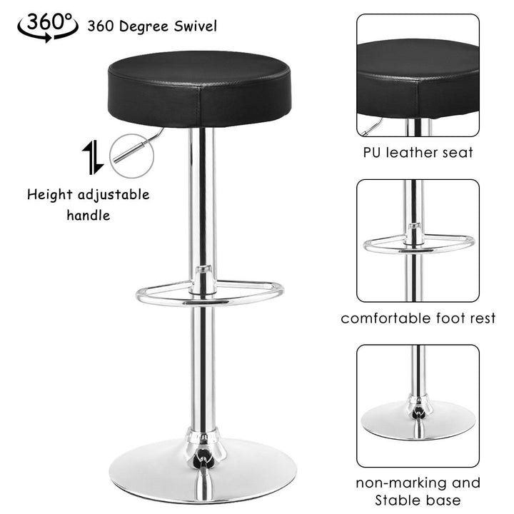 1 PC Bar Stool Round Leather Seat Chrome Leg Adjustable Hydraulic Swivel Black Image 6