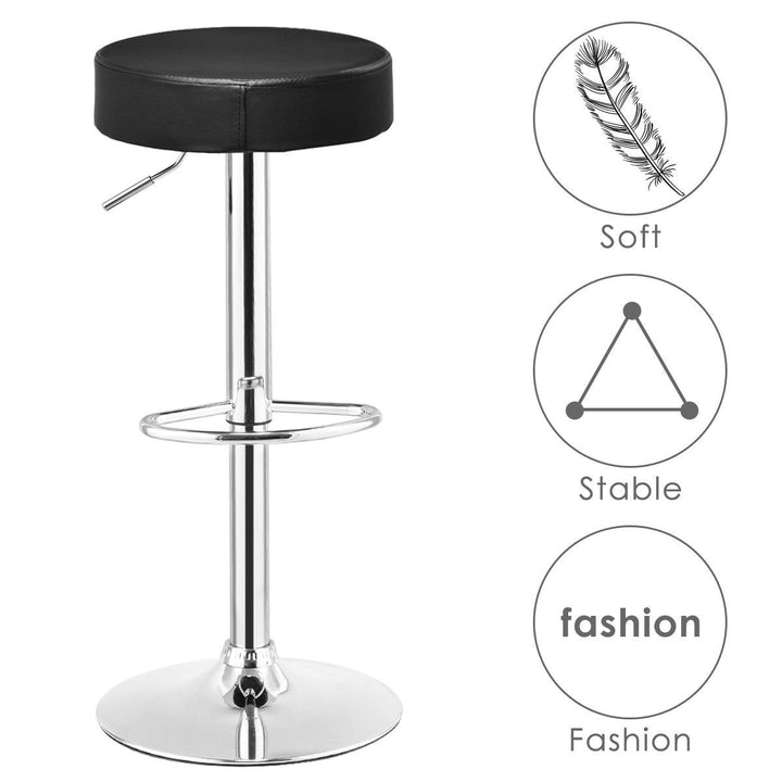 1 PC Bar Stool Round Leather Seat Chrome Leg Adjustable Hydraulic Swivel Black Image 7