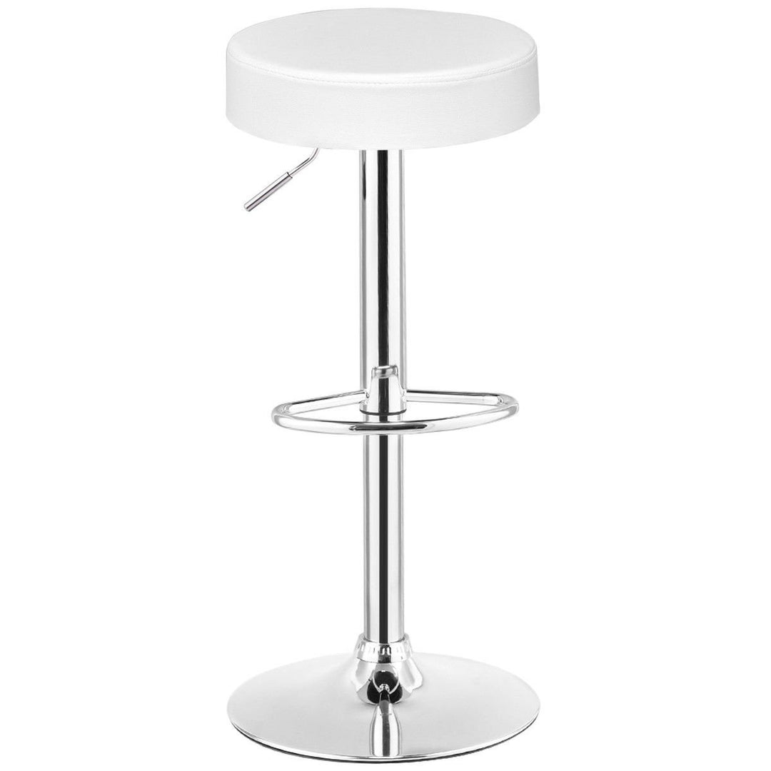 1 PC Bar Stool Round Leather Seat Chrome Leg Adjustable Hydraulic Swivel White Image 1