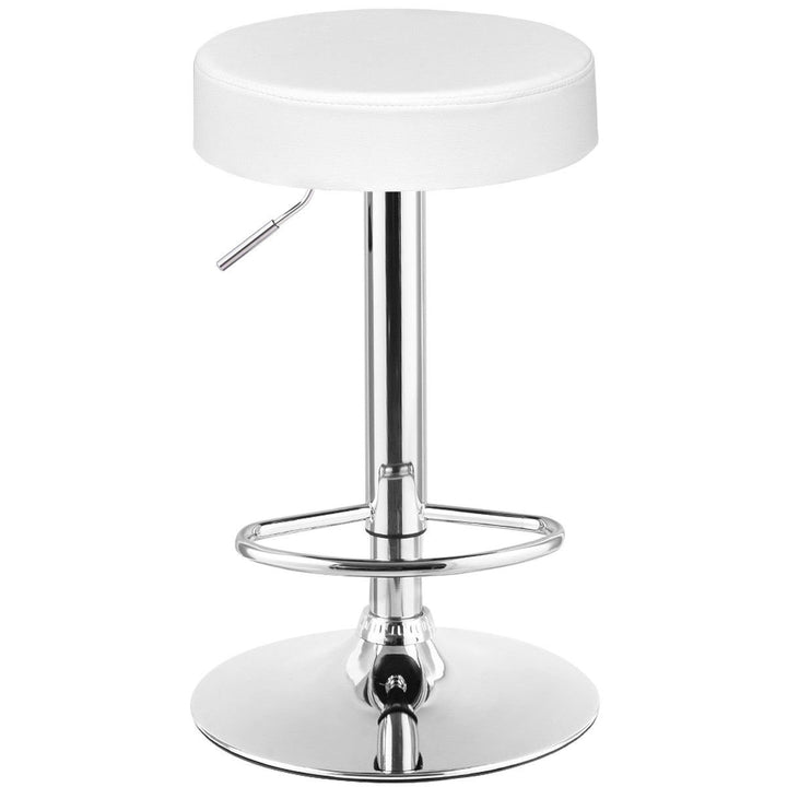 1 PC Bar Stool Round Leather Seat Chrome Leg Adjustable Hydraulic Swivel White Image 2