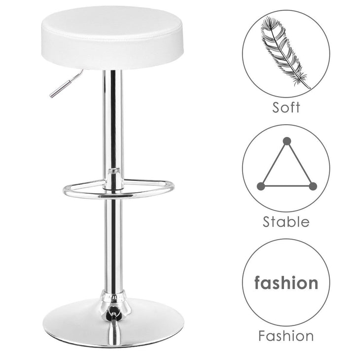 1 PC Bar Stool Round Leather Seat Chrome Leg Adjustable Hydraulic Swivel White Image 7