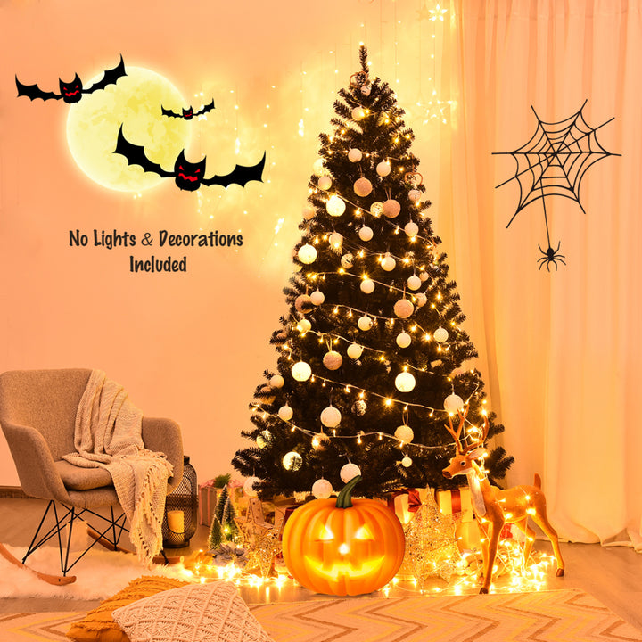 7.5FT Artificial Halloween Christmas Tree Hinged Pine Tree Holiday Decoration Black Image 4