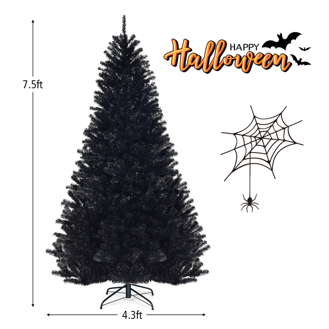 7.5FT Artificial Halloween Christmas Tree Hinged Pine Tree Holiday Decoration Black Image 2