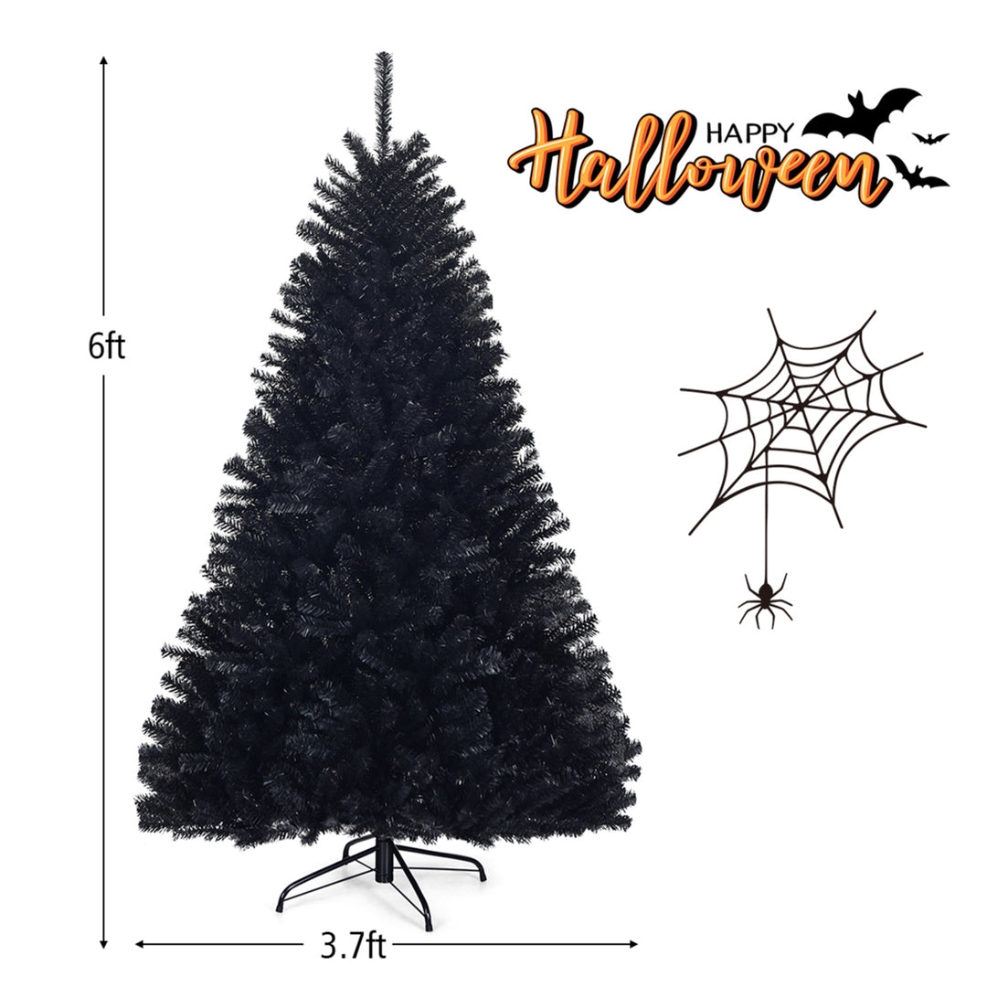 6FT Artificial Halloween Christmas Tree Hinged Pine Tree Holiday Decoration Black Image 2