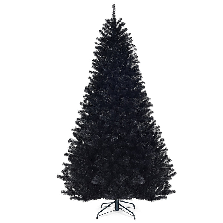 7.5FT Artificial Halloween Christmas Tree Hinged Pine Tree Holiday Decoration Black Image 5