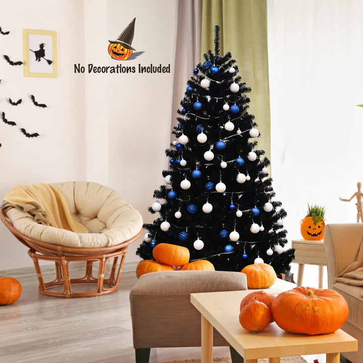 6FT Artificial Halloween Christmas Tree Hinged Pine Tree Holiday Decoration Black Image 4