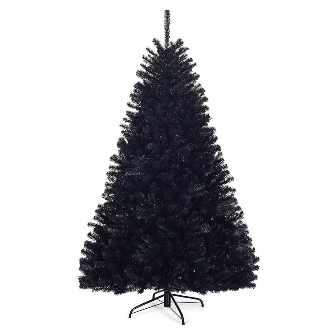 6FT Artificial Halloween Christmas Tree Hinged Pine Tree Holiday Decoration Black Image 5